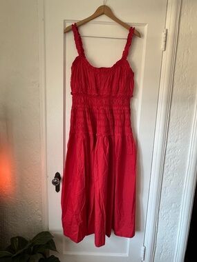 Doen Red Maxi Dress with Smocked Bodice